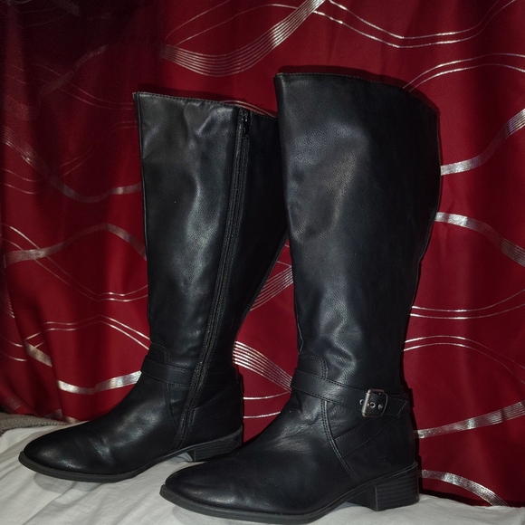 Women's Knee High 2.5 In heeled Leather Boot Sz 8 Wide by TIME & TRU - Picture 2 of 12